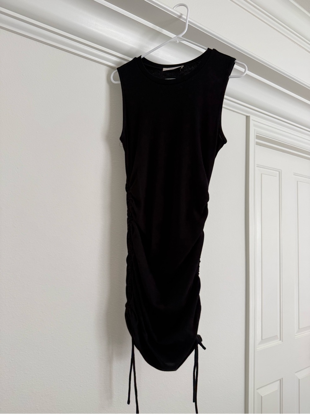 American Threads Black Sleeveless Ruched-Side Midi Dress